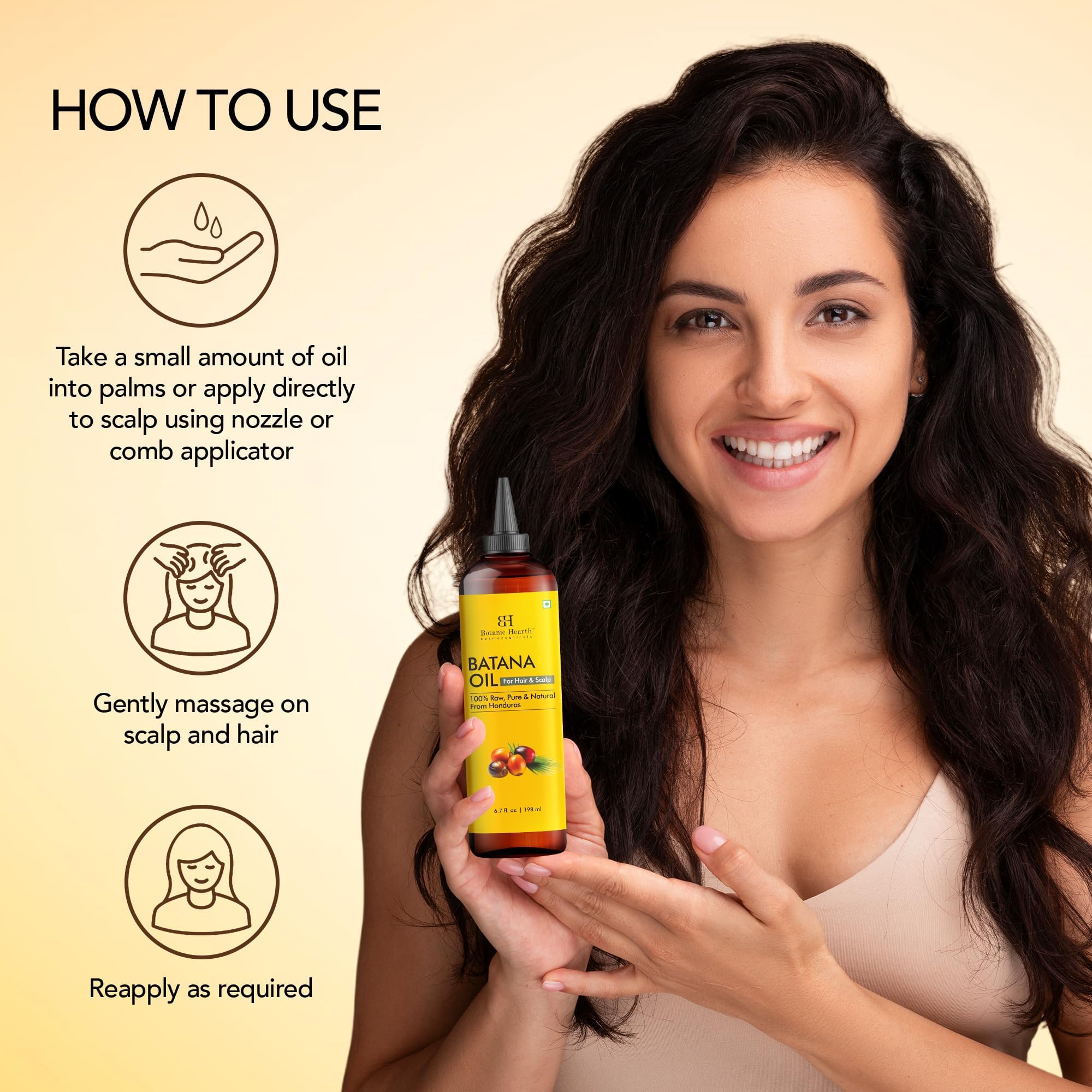 Botanic Hearth Batana Oil leave-in image highlights quick hydration.
