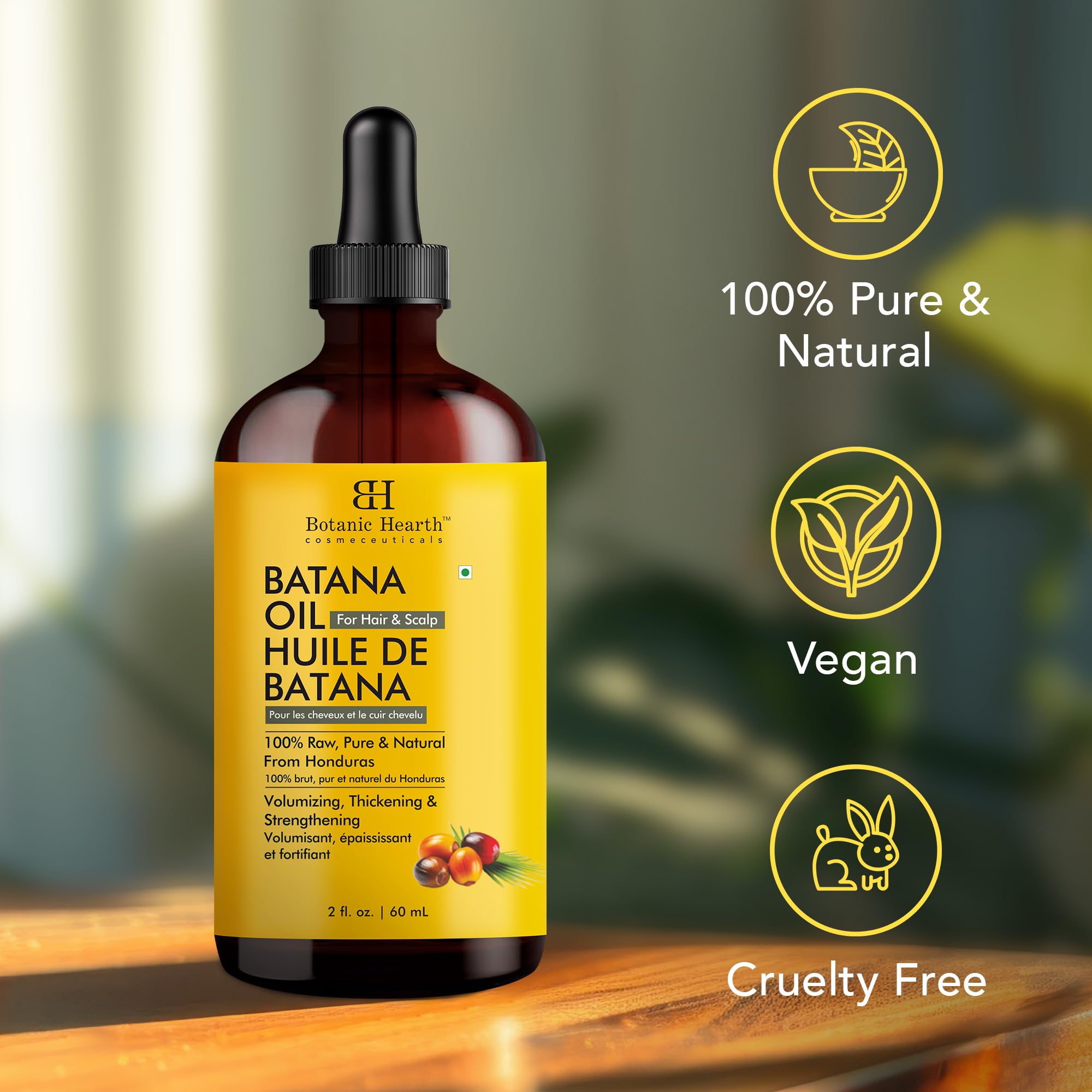 Packaging of Botanic Hearth Batana Oil highlights clean beauty.