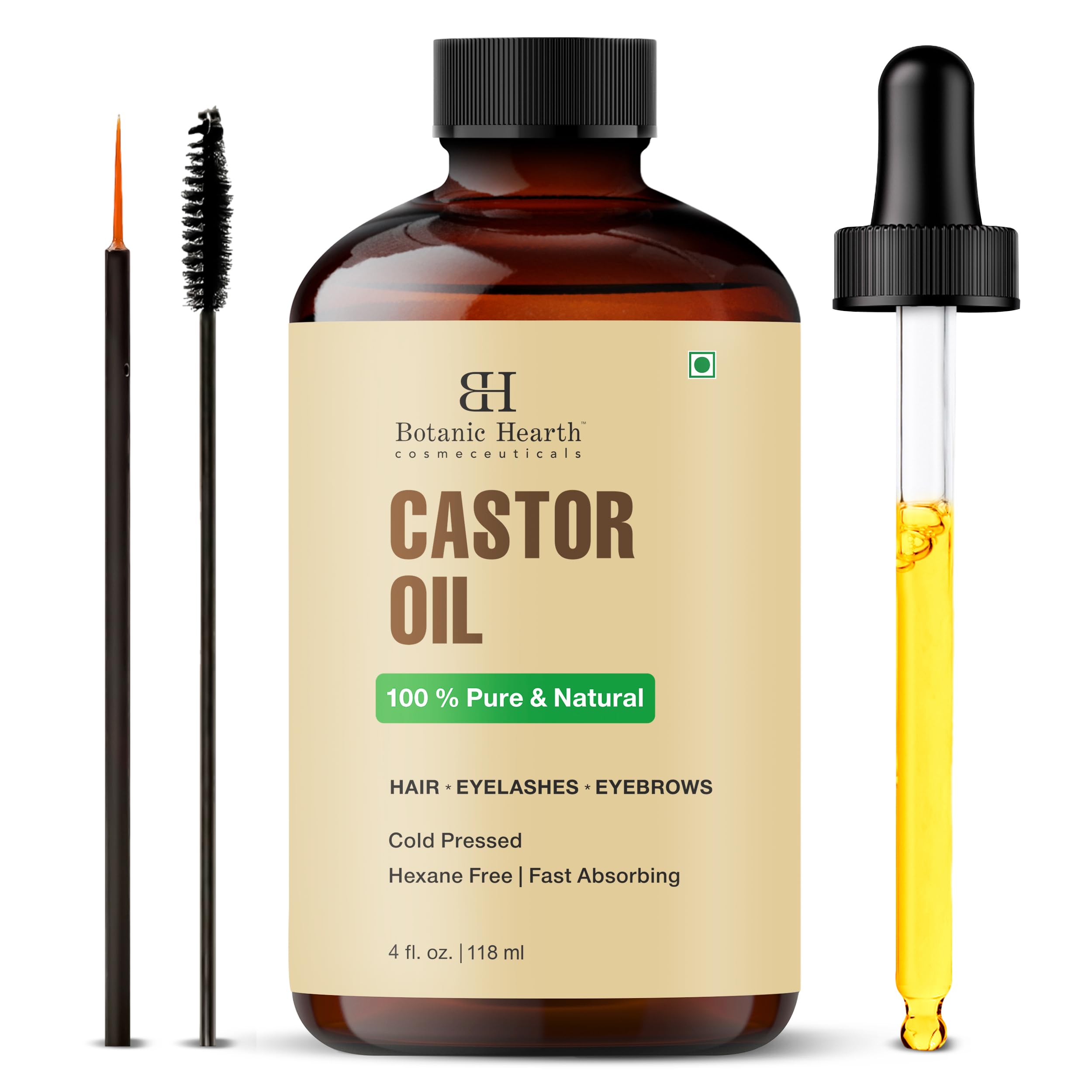 Botanic Hearth castor oil bottle closeup showing pure oil for hair and skin care