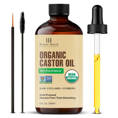 Botanic Hearth Castor Oil bottle with dropper enables precise scalp care.