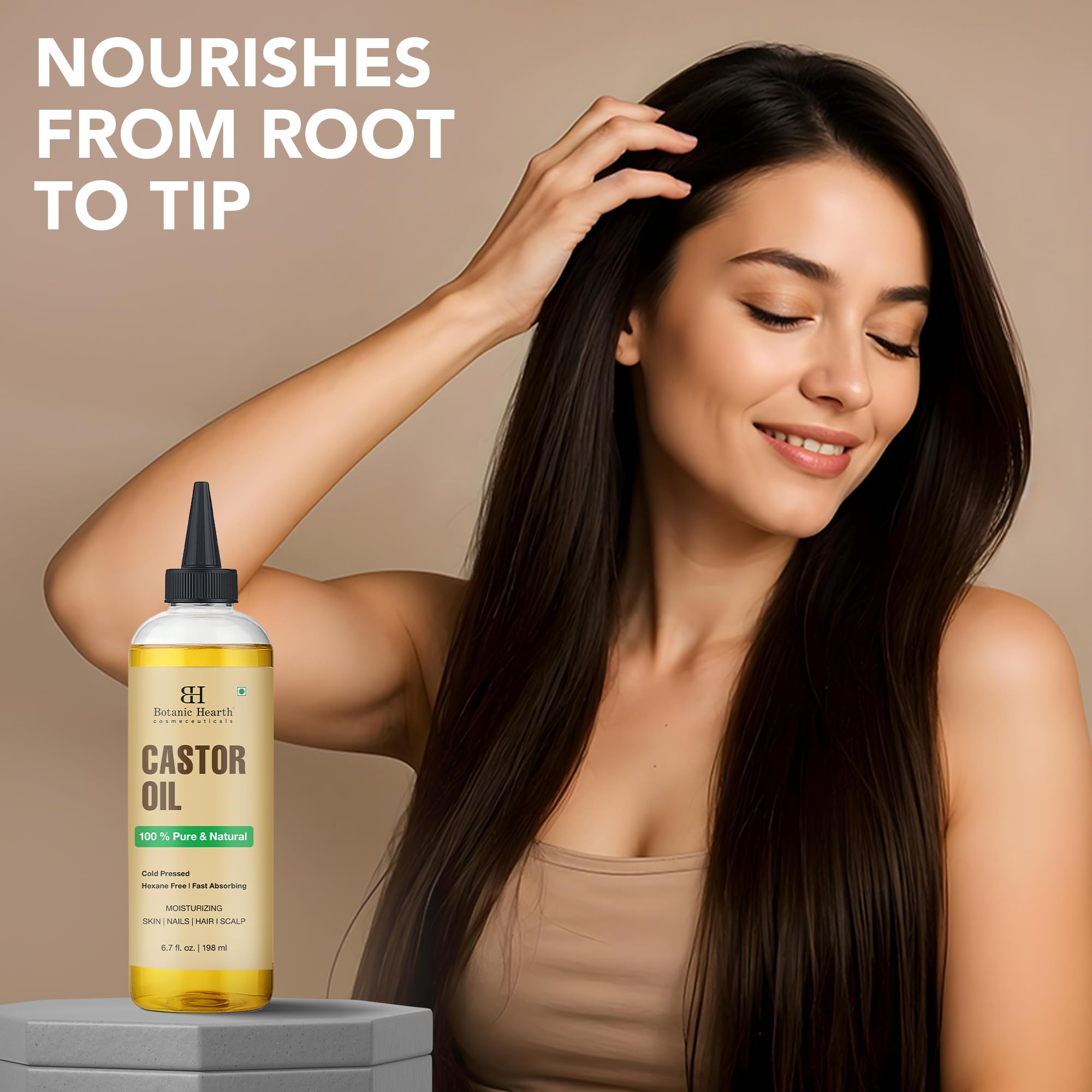Dropper application of Botanic Hearth castor oil for targeted nourishment