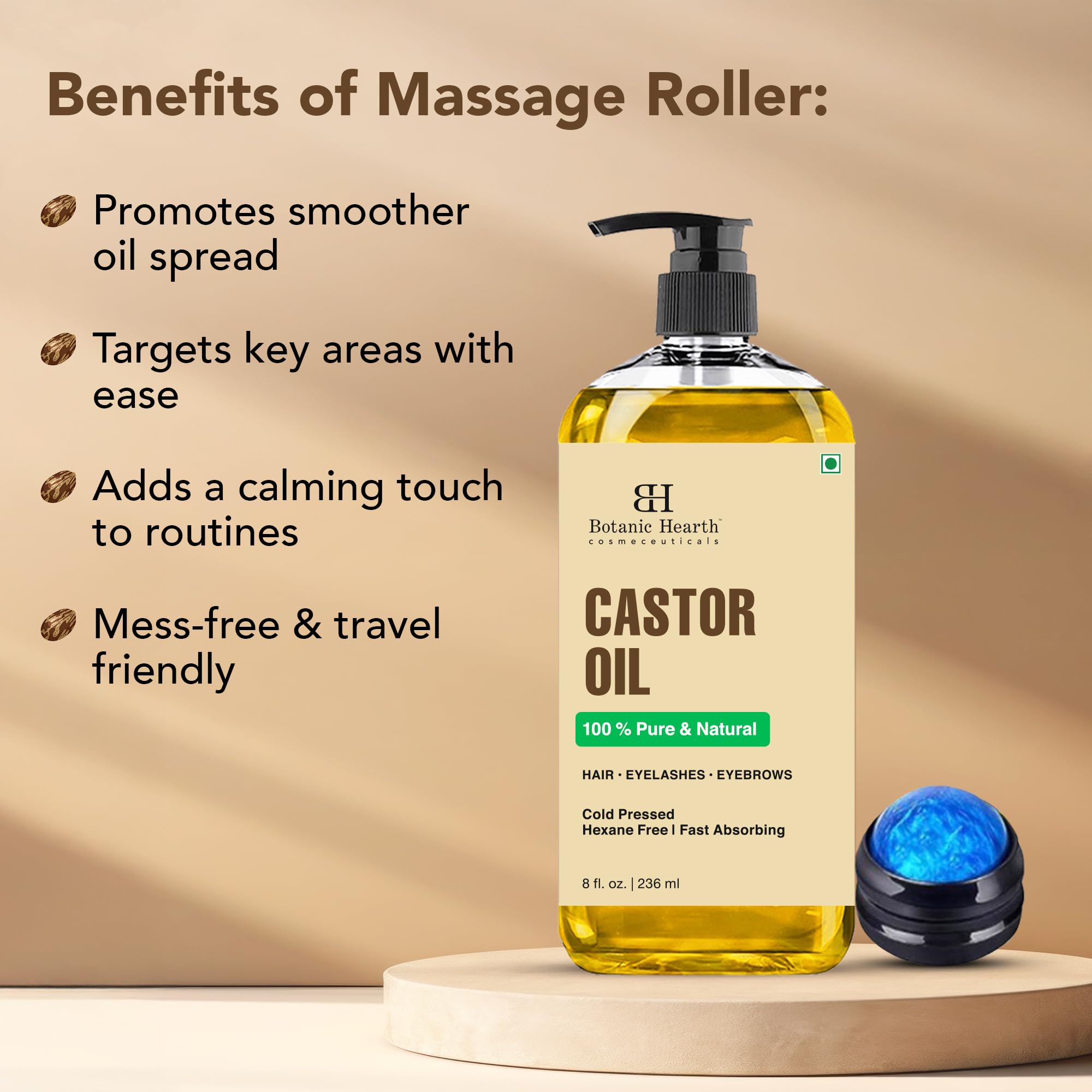 Botanic Hearth Castor Oil nourishes hair and scalp for shine.
