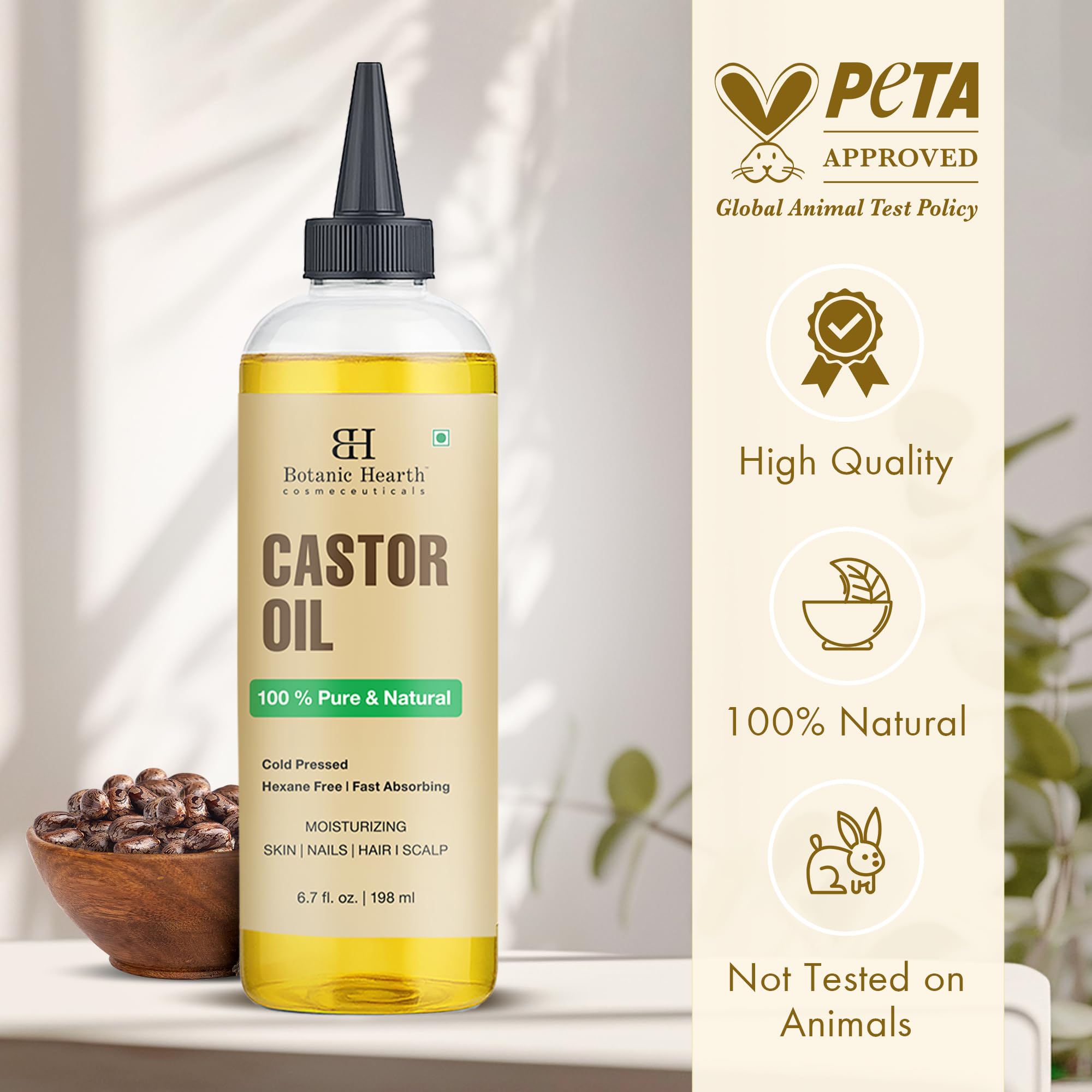 Hair treatment with Botanic Hearth castor oil for conditioning and shine