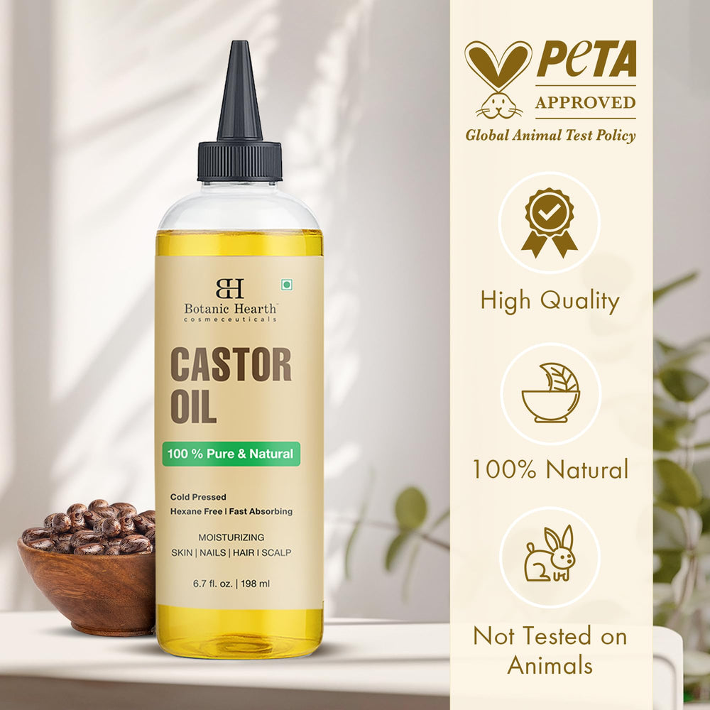 Hair treatment with Botanic Hearth castor oil for conditioning and shine