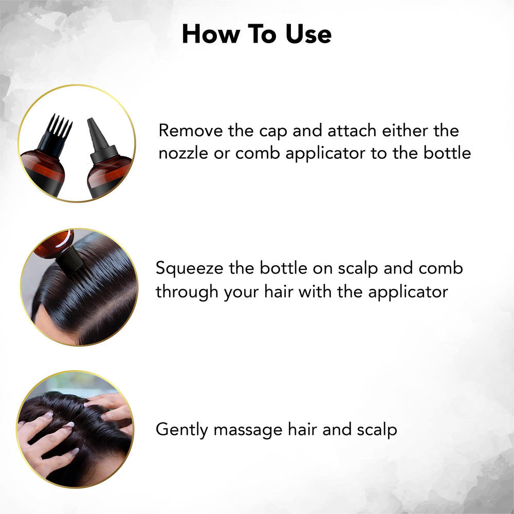 Botanic Hearth Hair Oil on scalp ready for moisturizing and frizz reduction.