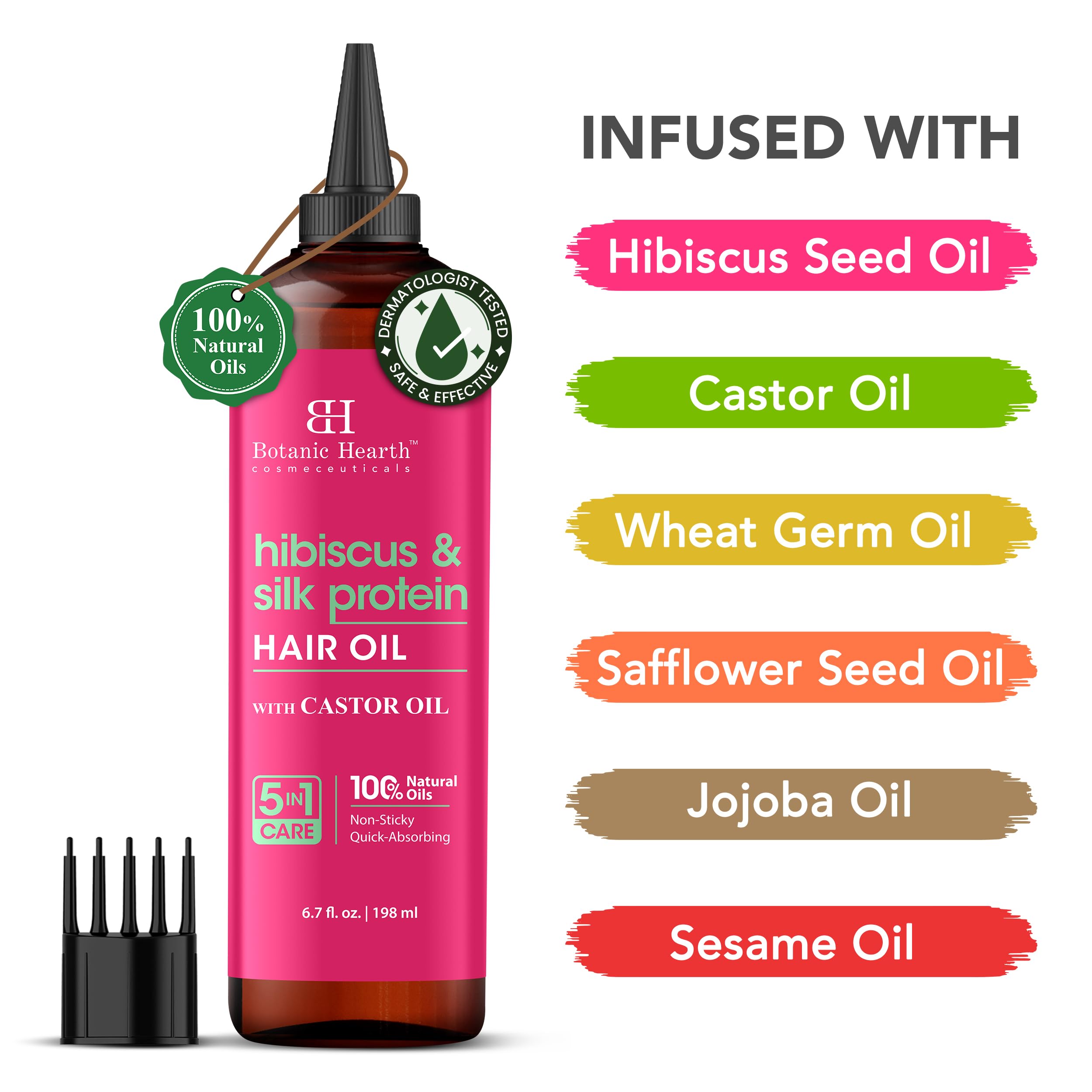 Botanic Hearth Hibiscus Oil dropper nourishes scalp and roots.