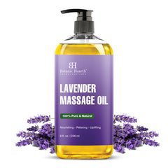 Botanic Hearth Lavender Massage Oil bottle promotes calm, soothing massage sessions.
