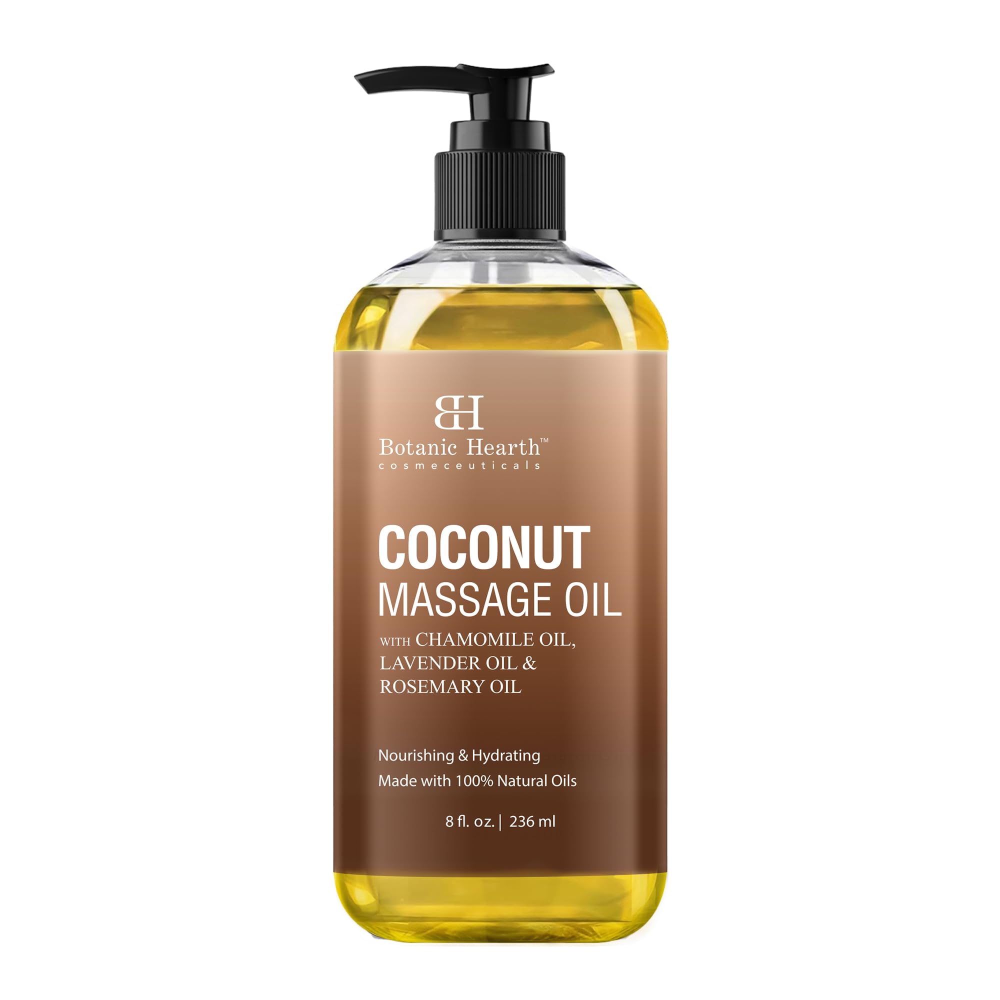 Botanic Hearth Massage Oil bottle closeup highlighting a soothing blend for relaxing massage sessions
