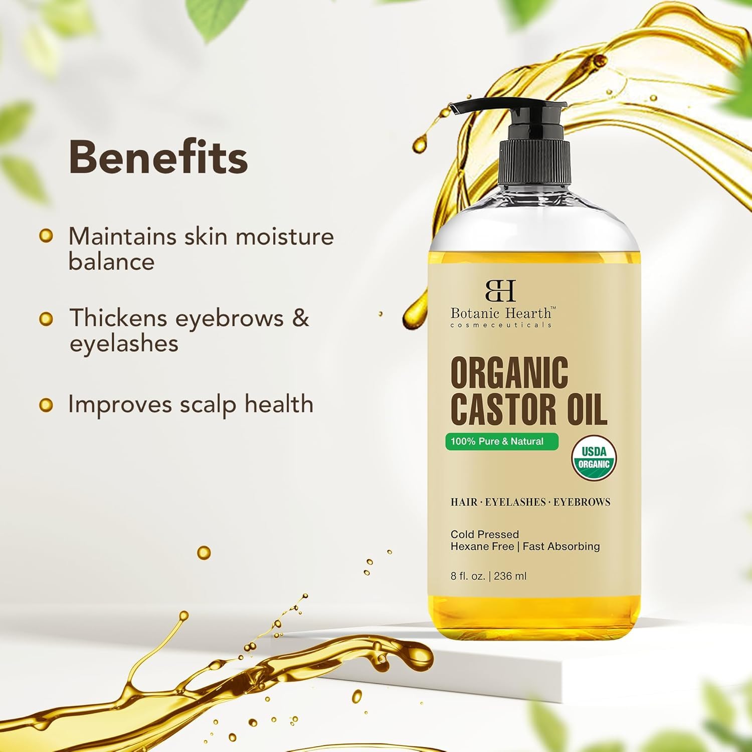 Botanic Hearth Massage Oil pump enables easy, controlled application.