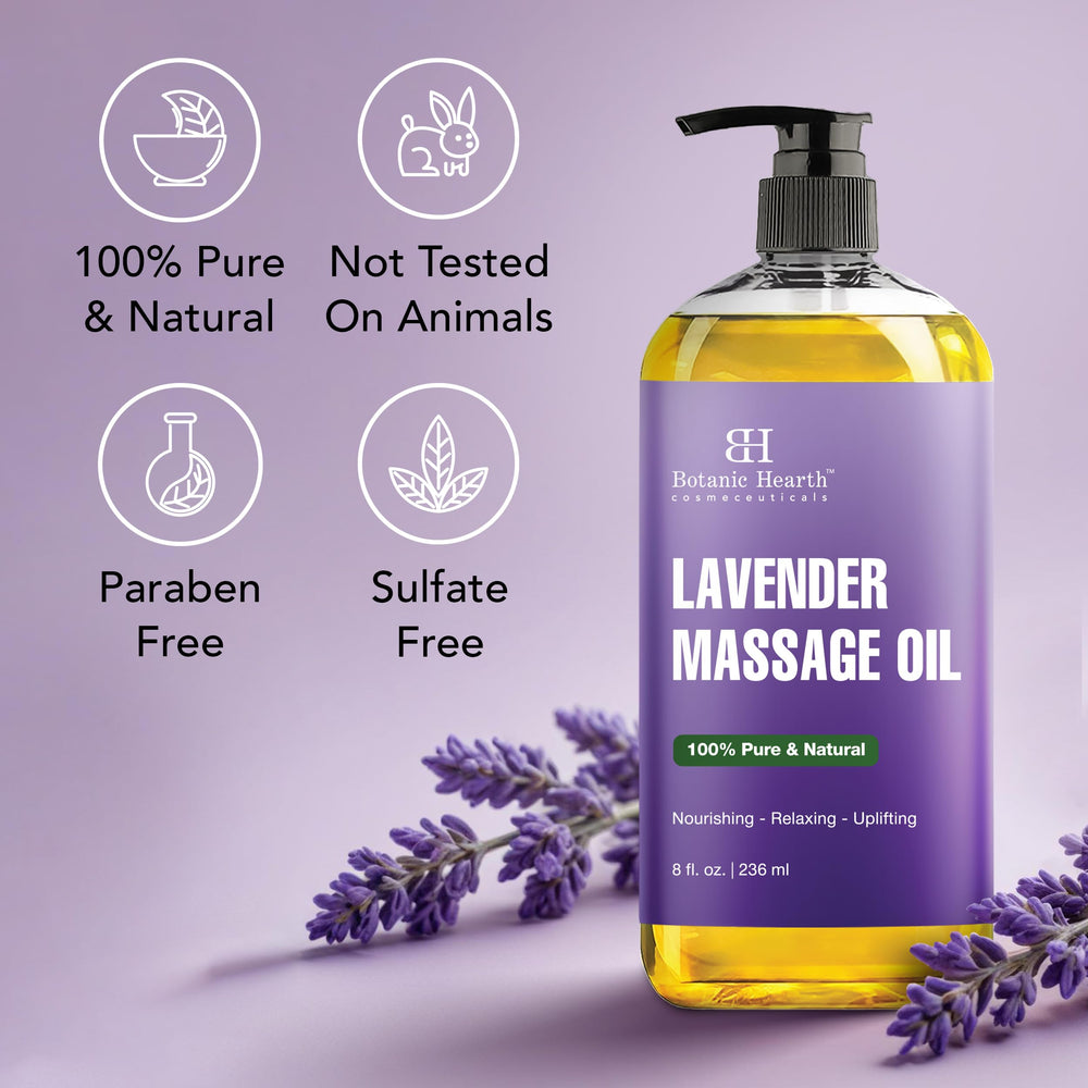 Botanic Hearth Lavender Massage Oil absorbs quickly for non-greasy feel.
