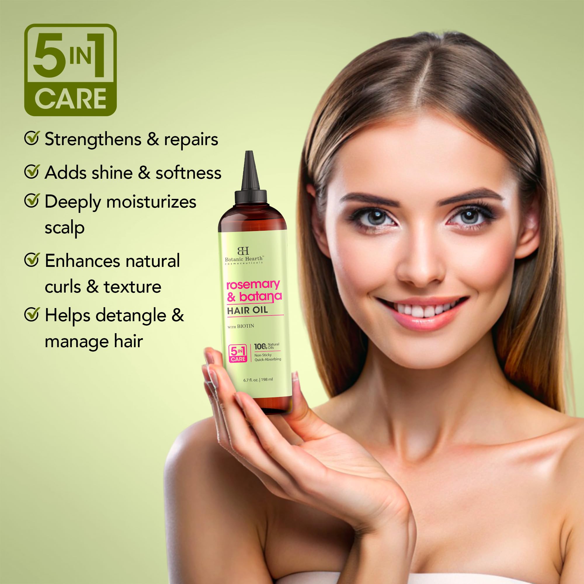 Botanic Hearth Rosemary Batana Hair Oil comb applicator smooths knots and frizz