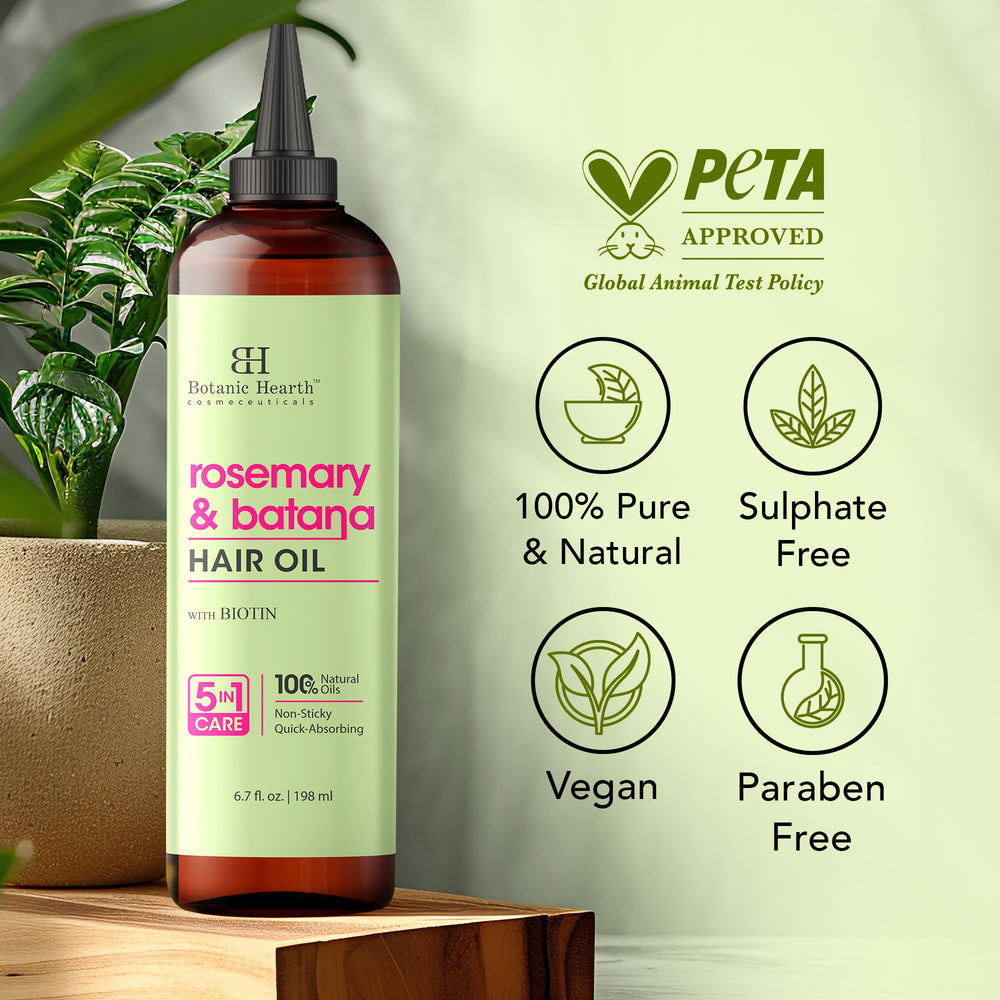 Botanic Hearth Rosemary Batana Hair Oil applied along hair lengths for shine