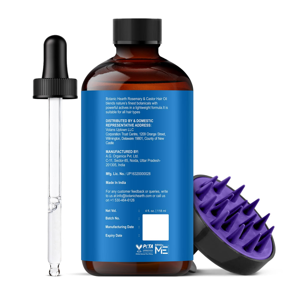 Botanic Hearth Rosemary Castor Hair Oil packaging for convenient at-home use.