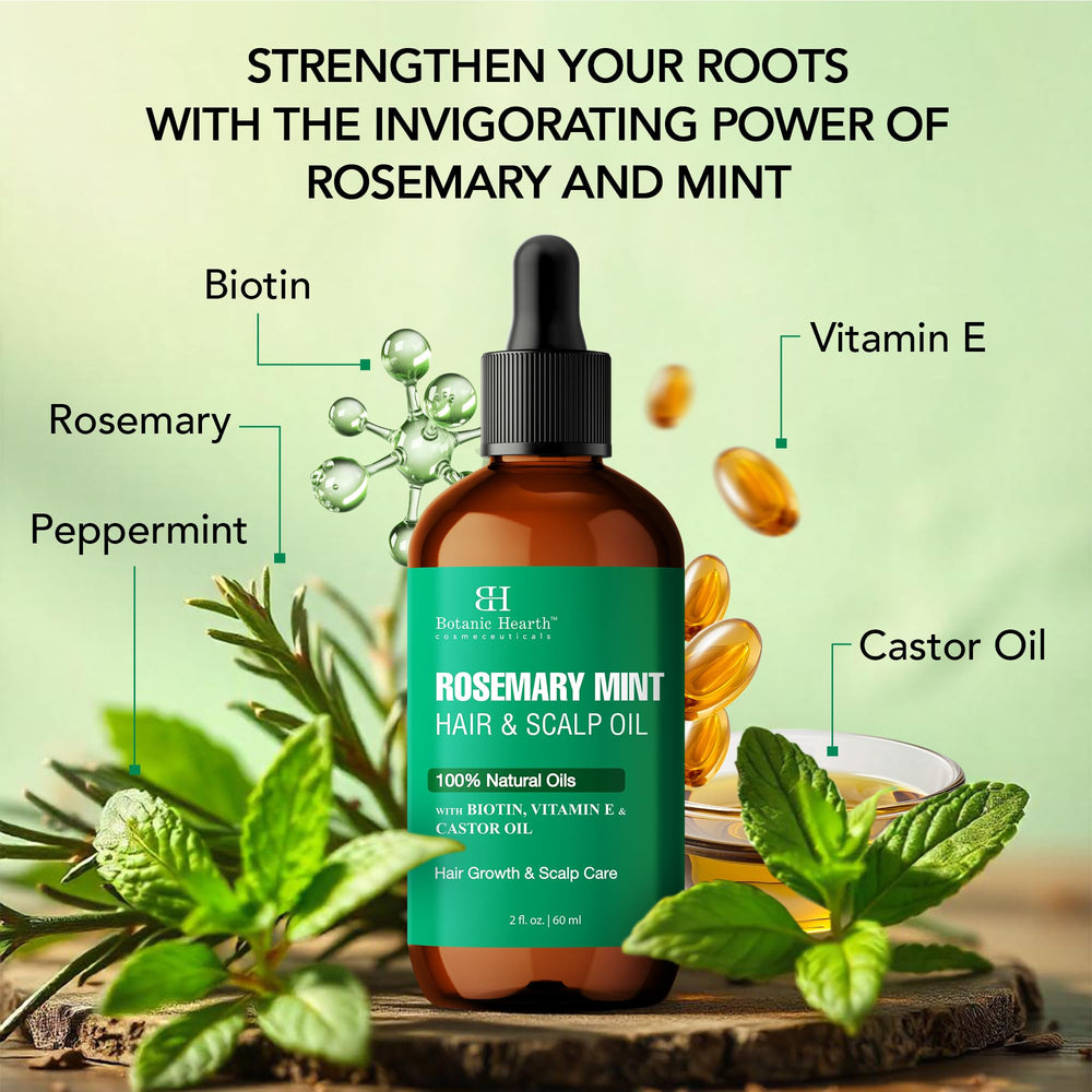 Botanic Hearth Rosemary Mint Hair Oil ingredients highlight Biotin, Castor Oil, and Vitamin E