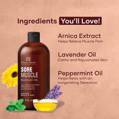 Hands applying Botanic Hearth massage oil for a relaxing muscle massage.
