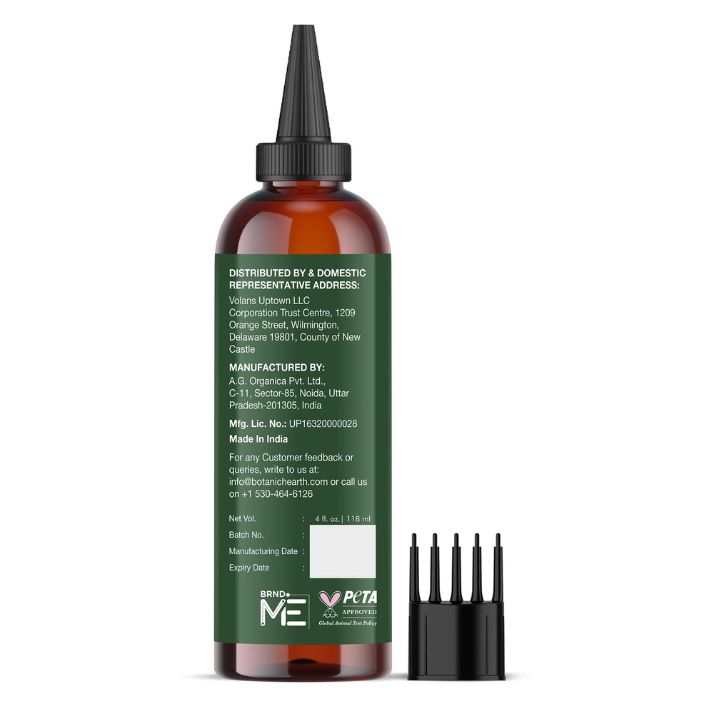 Botanic Hearth Tea Tree Hair Oil packaging highlights clean ingredients.