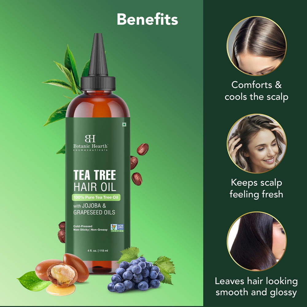 Botanic Hearth Tea Tree Hair Oil absorbs quickly for a non-greasy feel.