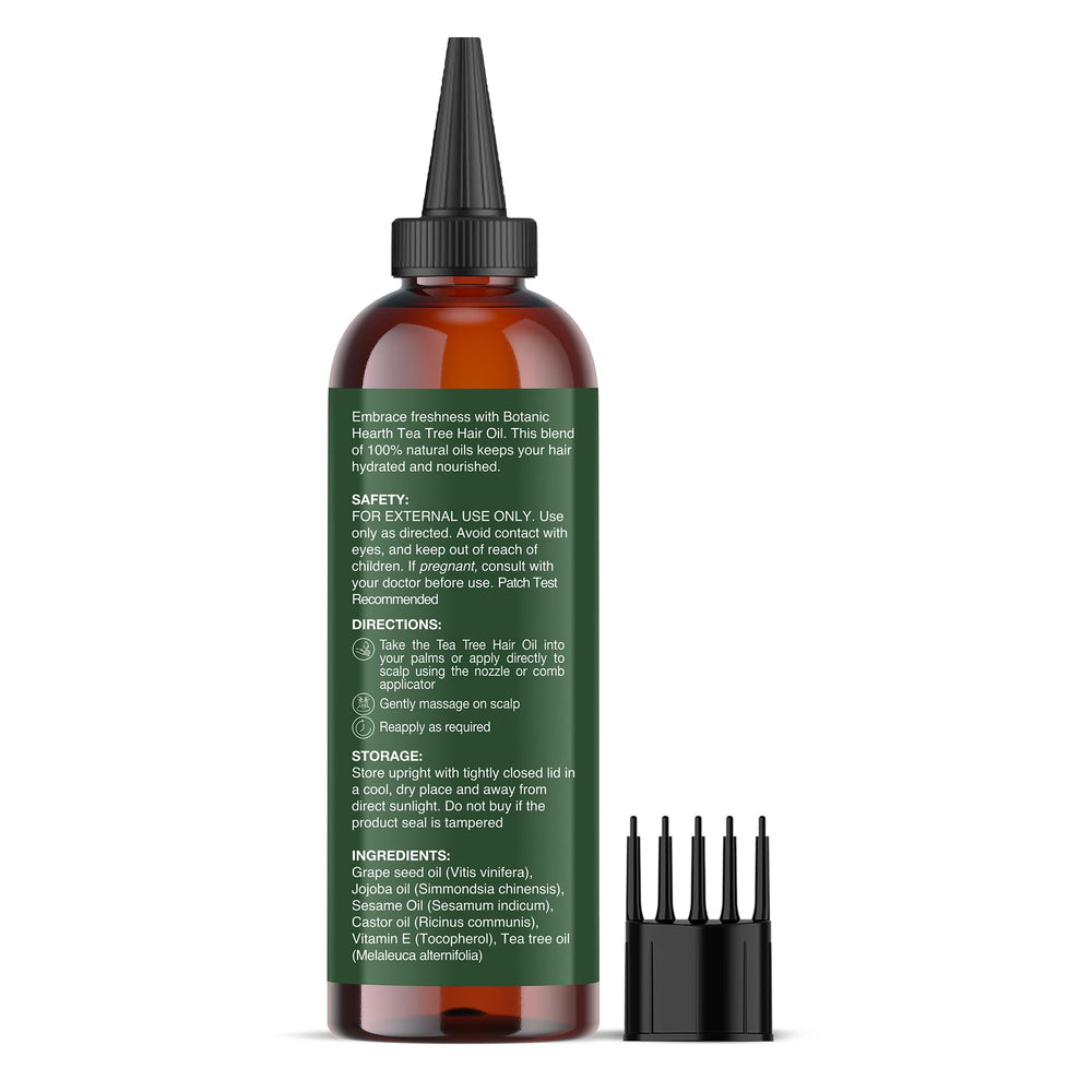 Botanic Hearth Tea Tree Hair Oil used overnight for smoother ends.