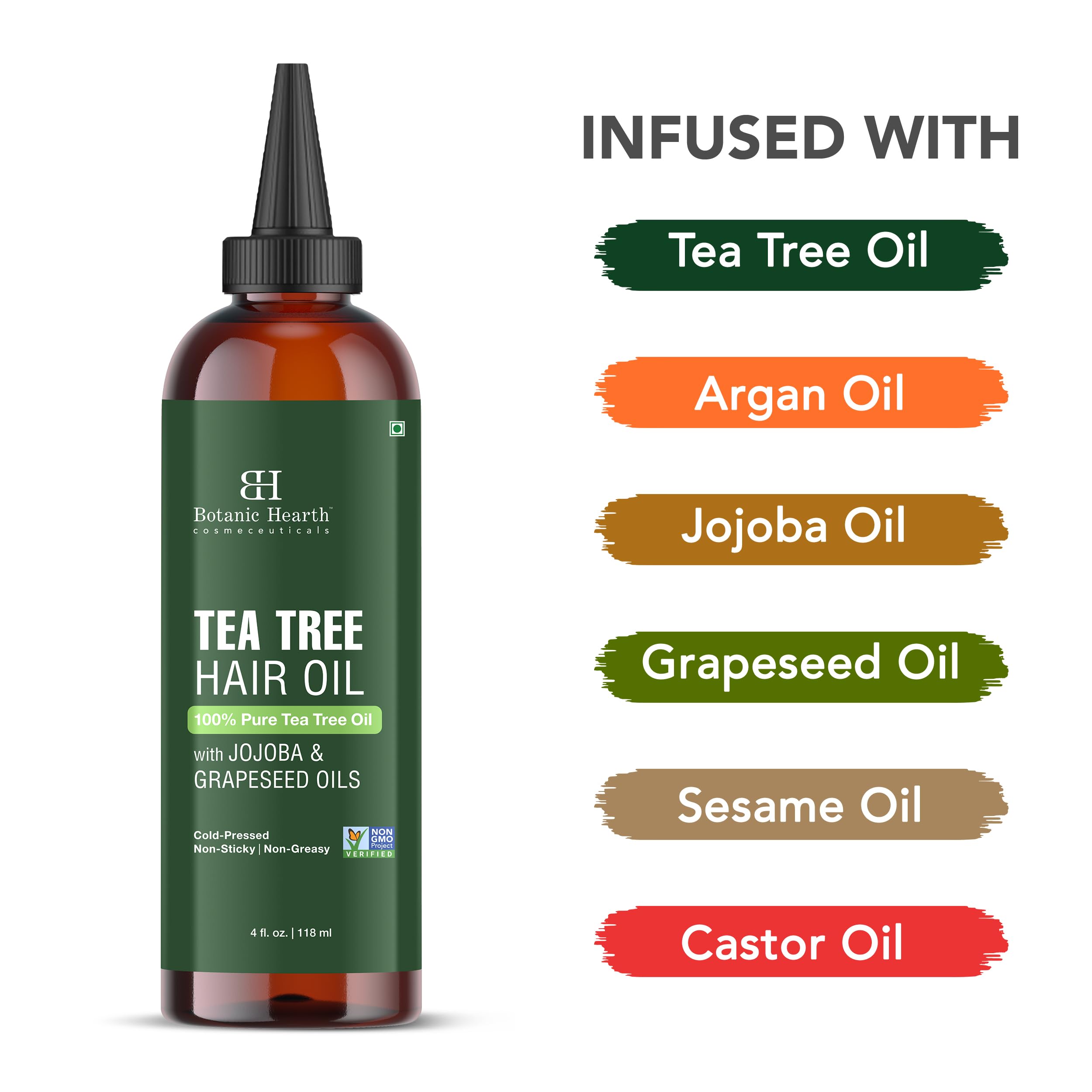 Botanic Hearth Tea Tree Hair Oil used as a pre-wash treatment on hair.