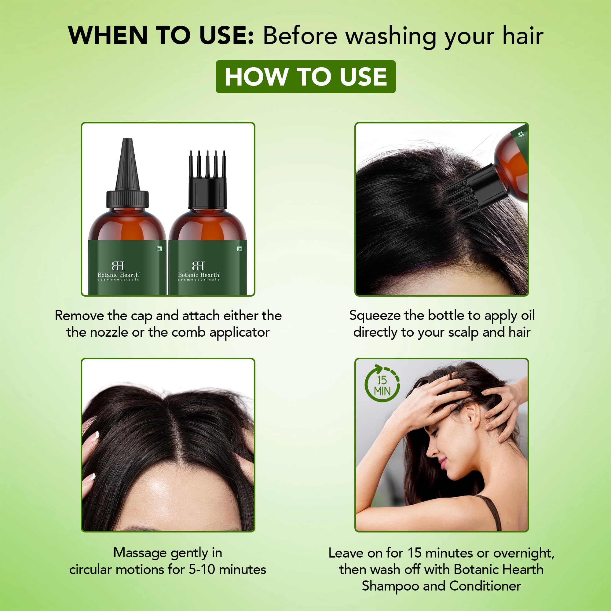 Botanic Hearth Tea Tree Hair Oil applied to the scalp for a cooling treatment.