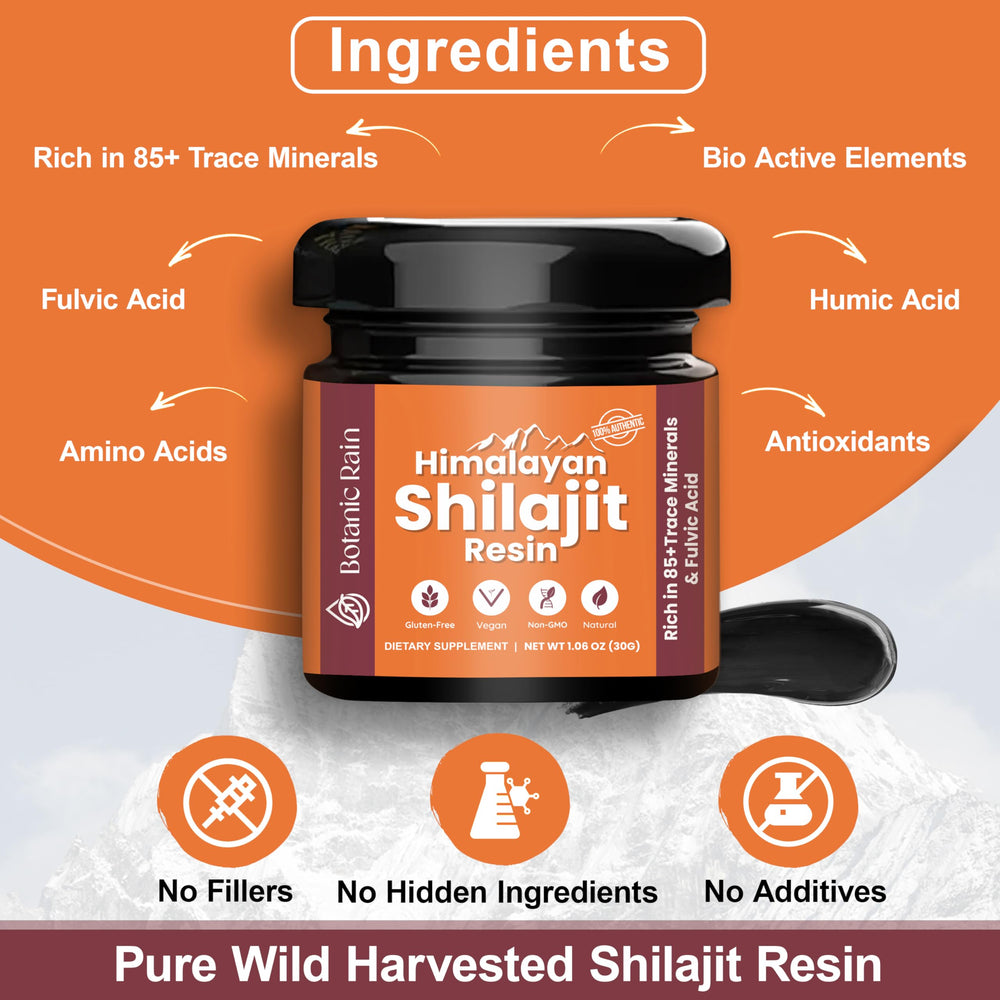 Botanic Rain Shilajit Resin daily-use shot emphasizing convenient integration