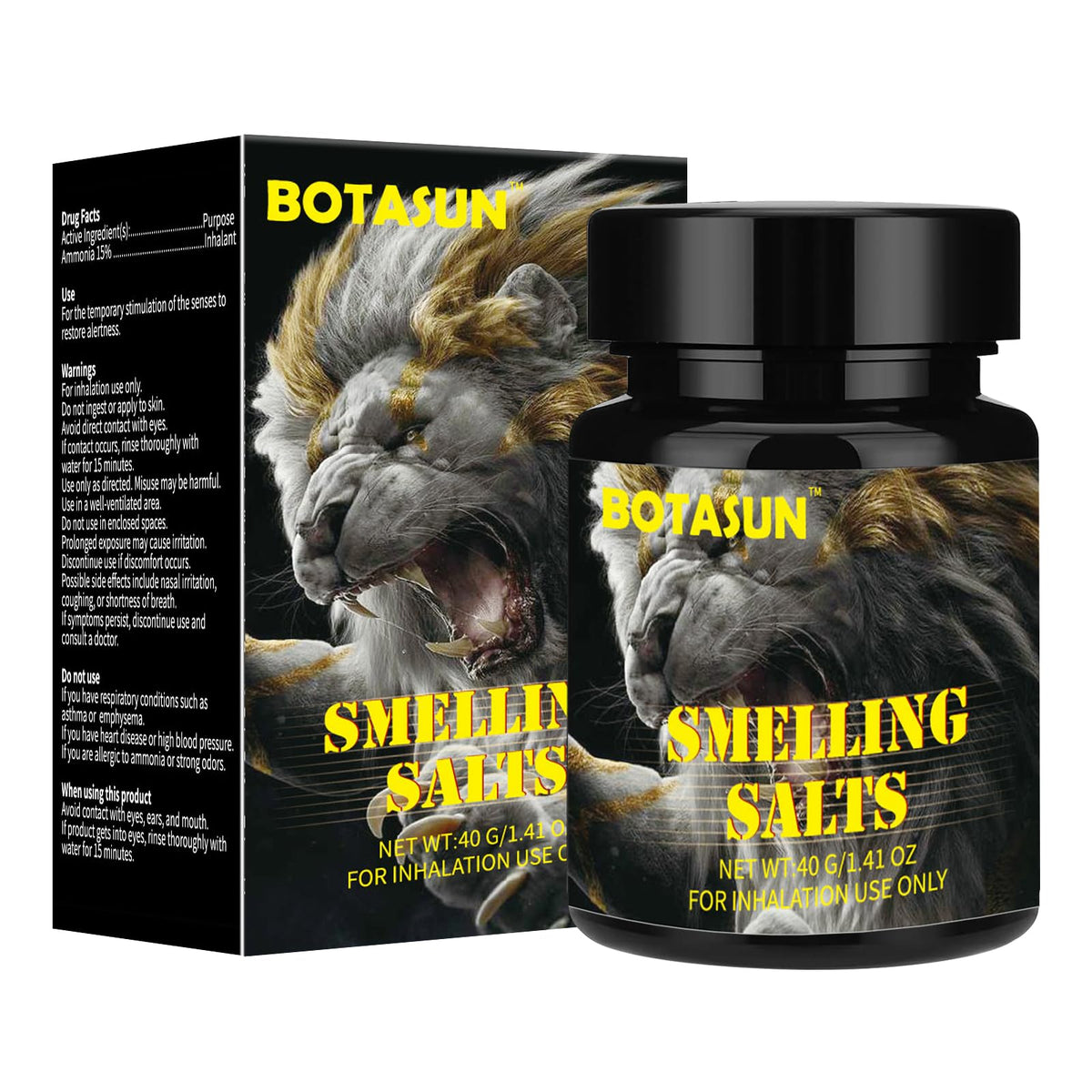 BOTASUN Smelling Salts bottle front showing compact energy boost design for workouts