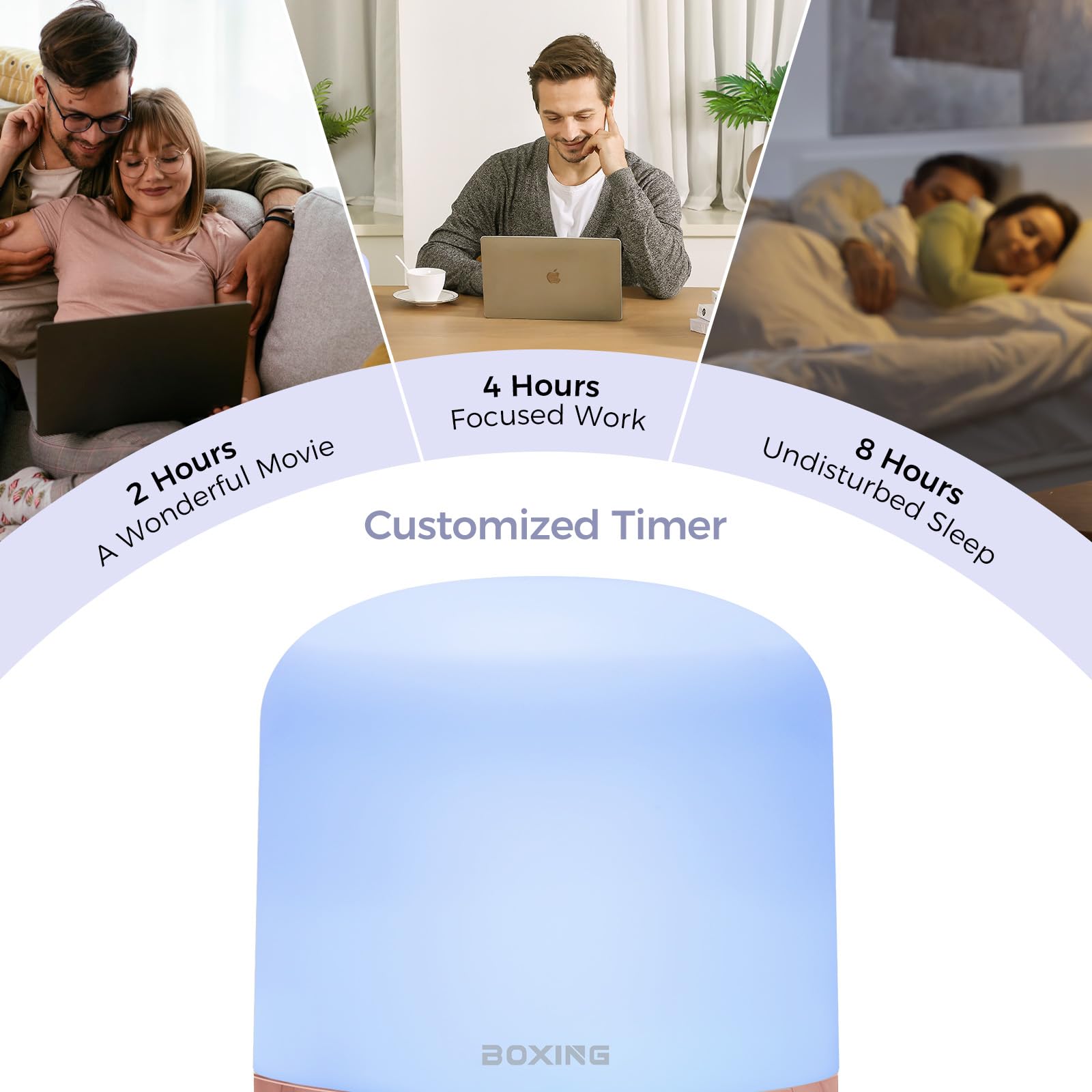 Boxing diffuser auto shut-off provides safe operation during sleep or work.