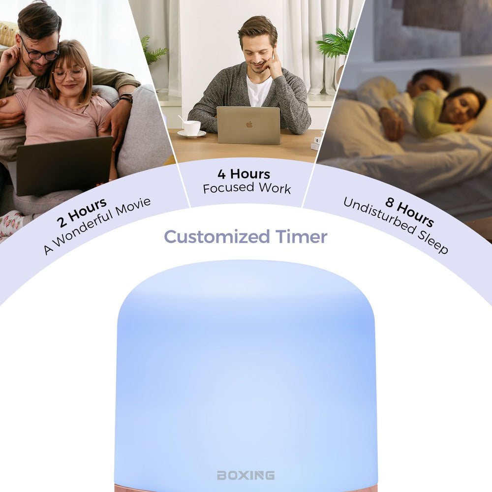 Boxing diffuser auto shut-off provides safe operation during sleep or work.