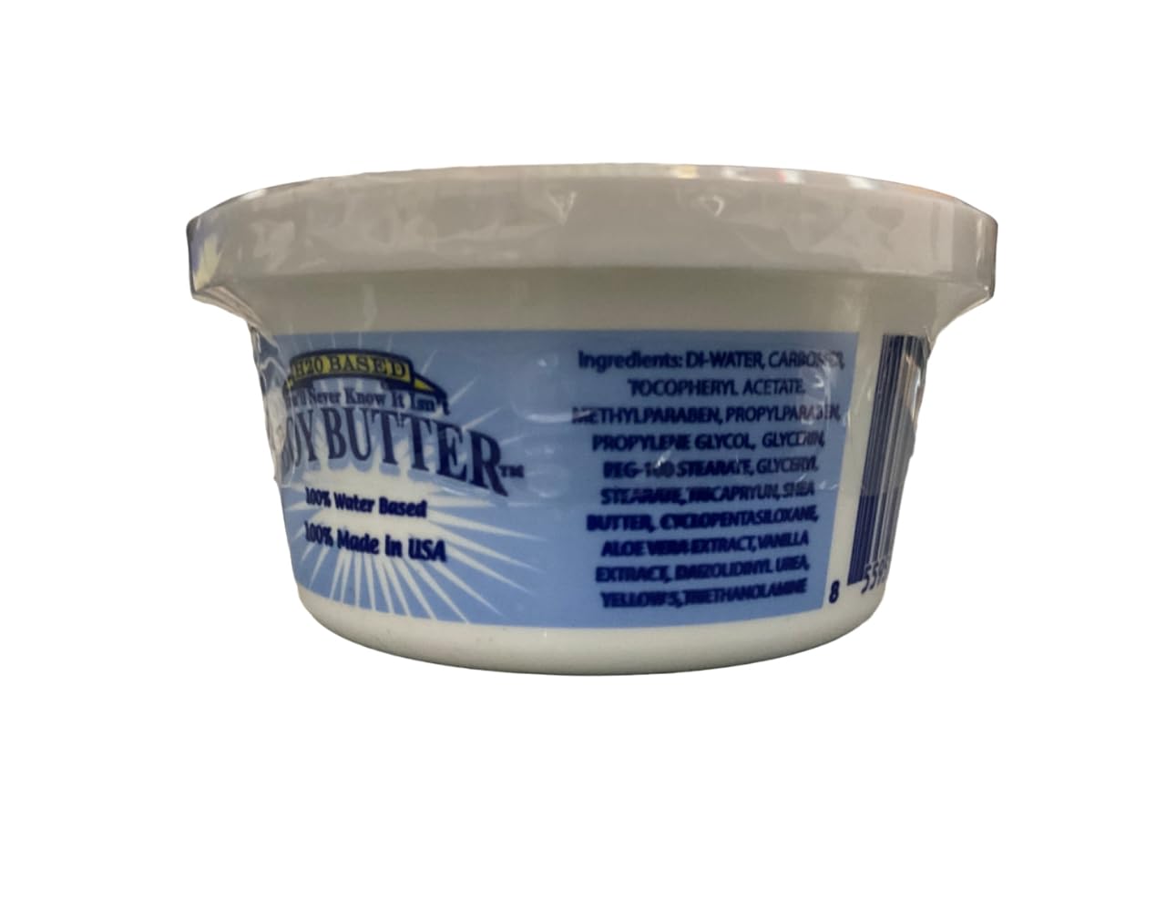 Boy Butter H2O Base tub close-up: smooth water-based formula for easy glide