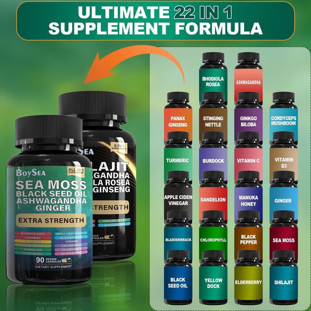 Boysea Black Seed Oil capsules highlighted for hair health and wellness.