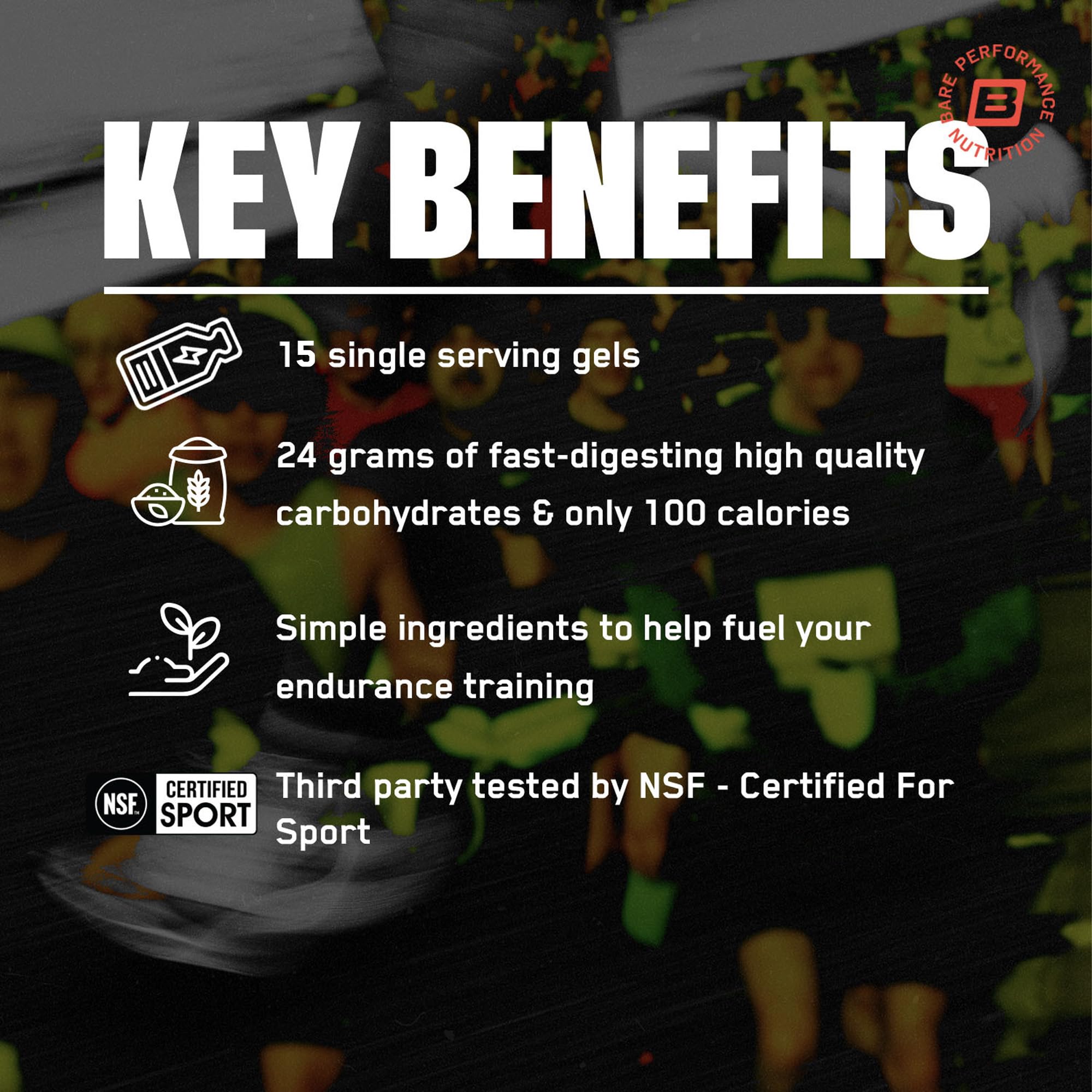 BARE PERFORMANCE NUTRITION Go Gel Endurance on-the-run use for mid-run fueling.