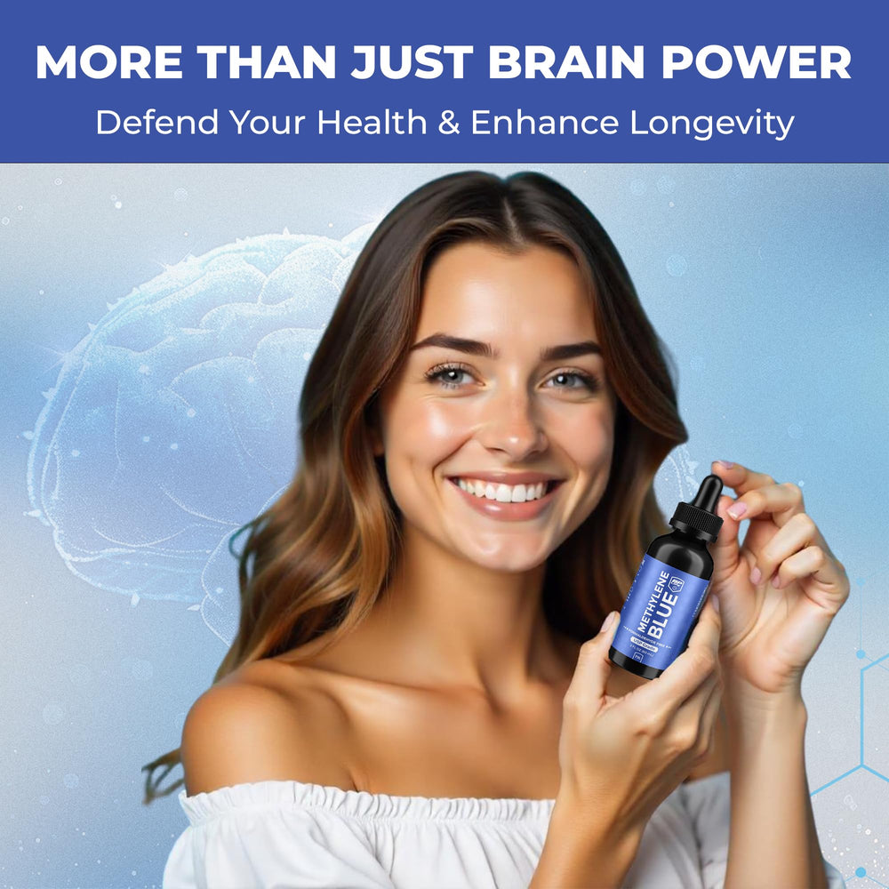 Two-ounce BP Life Methylene Blue Drops bottle in a retail-style display for accessibility.