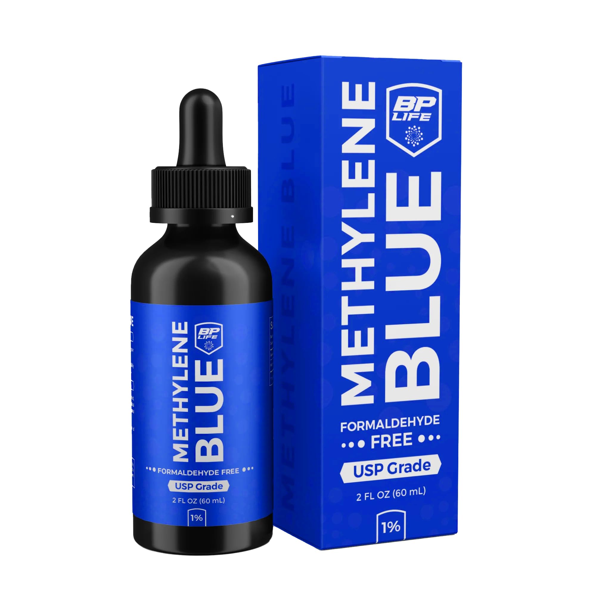 BP Life Methylene Blue Drops bottle on a clean desk for focused use.