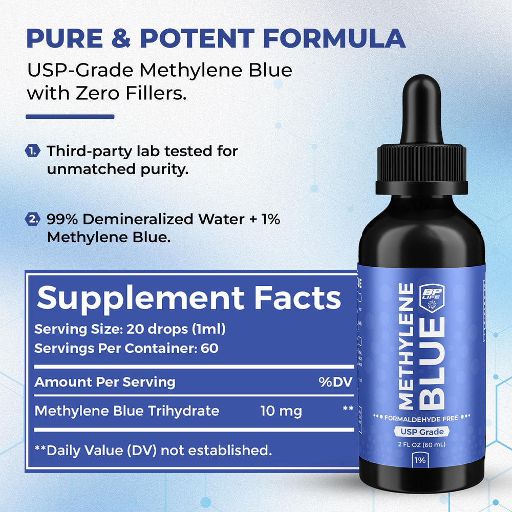 Close-up of the dropper for precise dosing with BP Life Methylene Blue Drops.