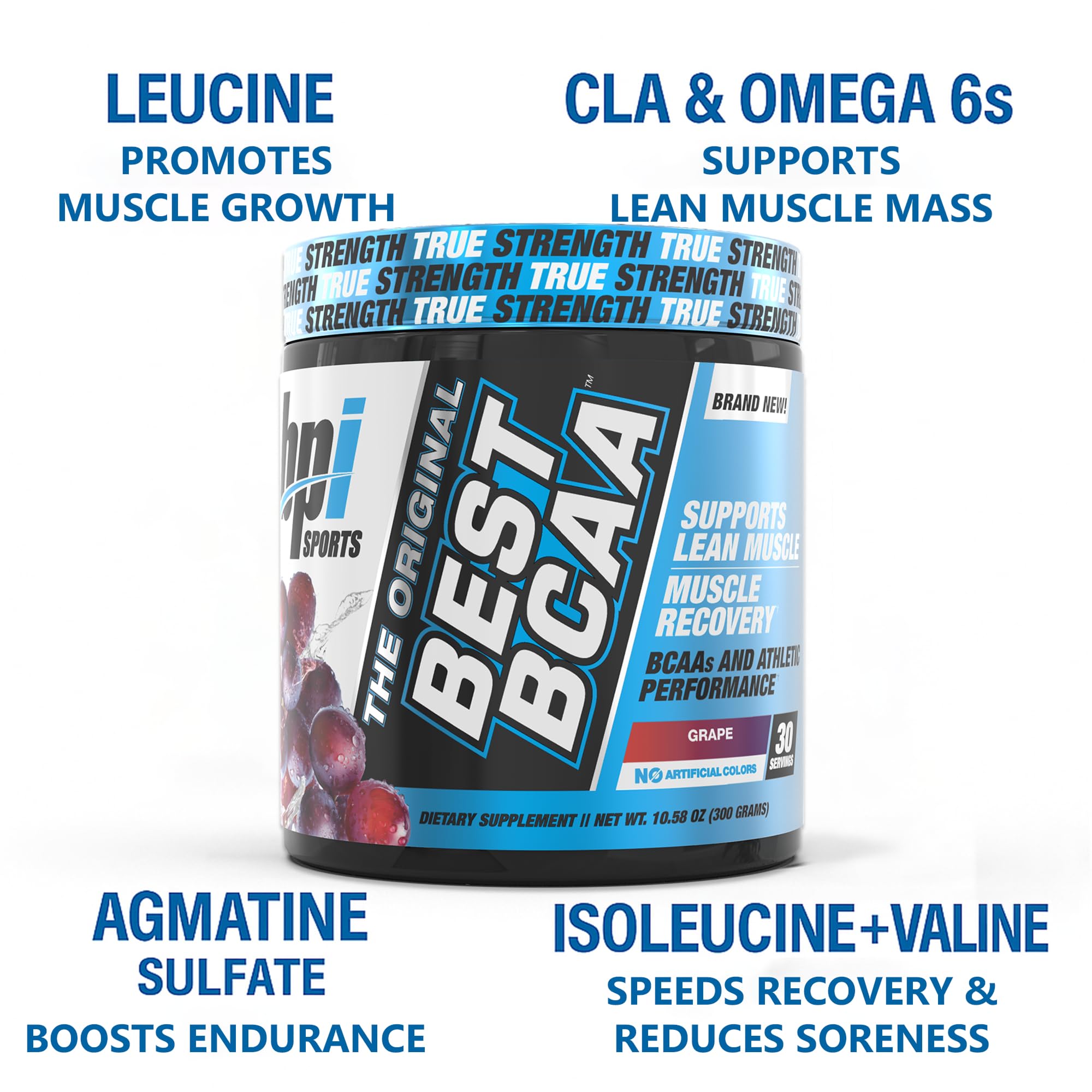 BPI Sports Best BCAA grape powder dissolving in a glass of water.