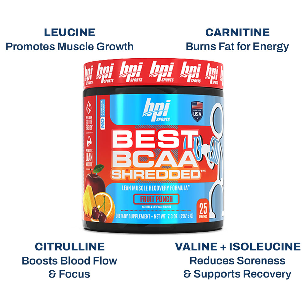 BPI Sports Best BCAA Shredded dissolved in water offers fast-absorbing amino acids after training