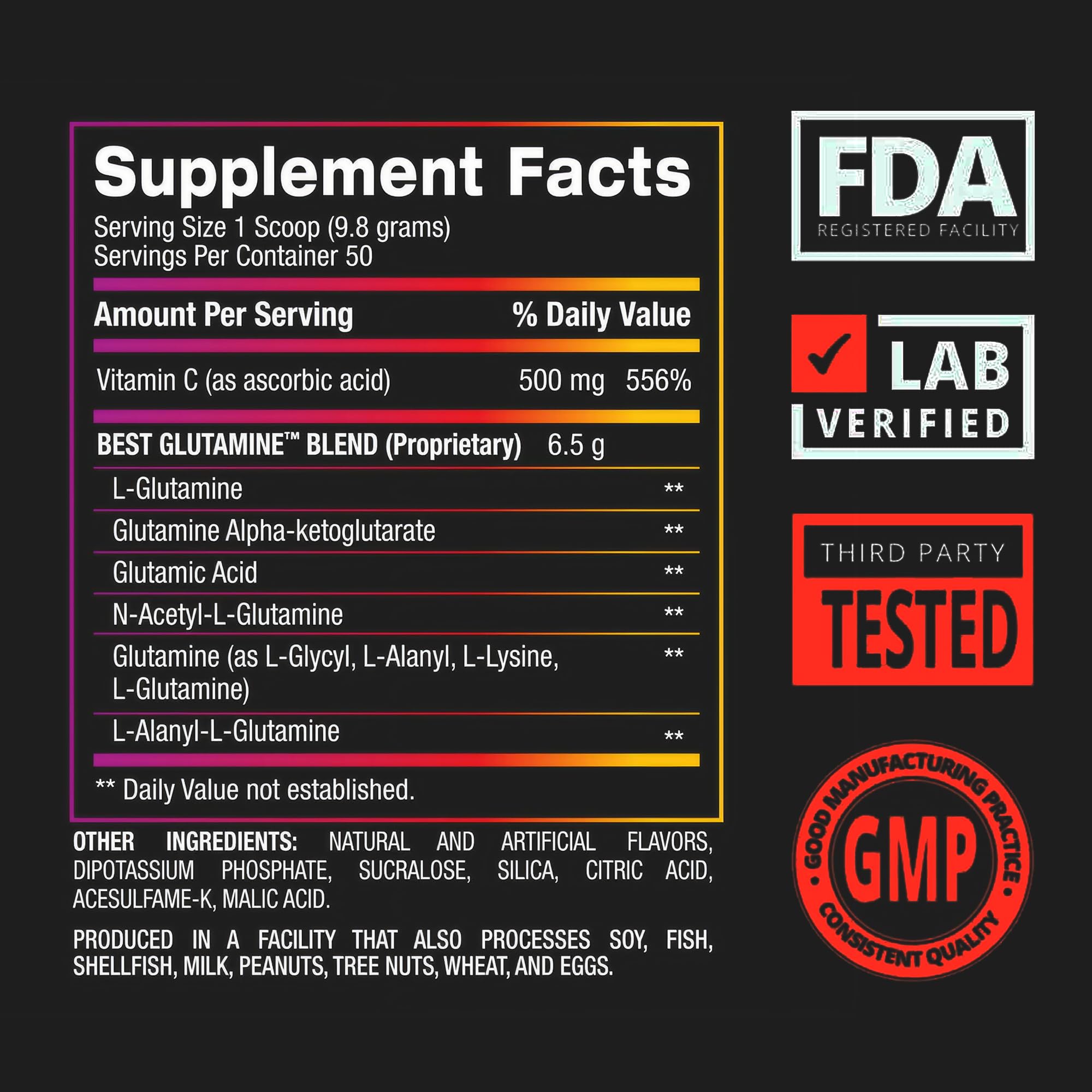 BPI Sports Best Glutamine daily use supports immune and gut health.