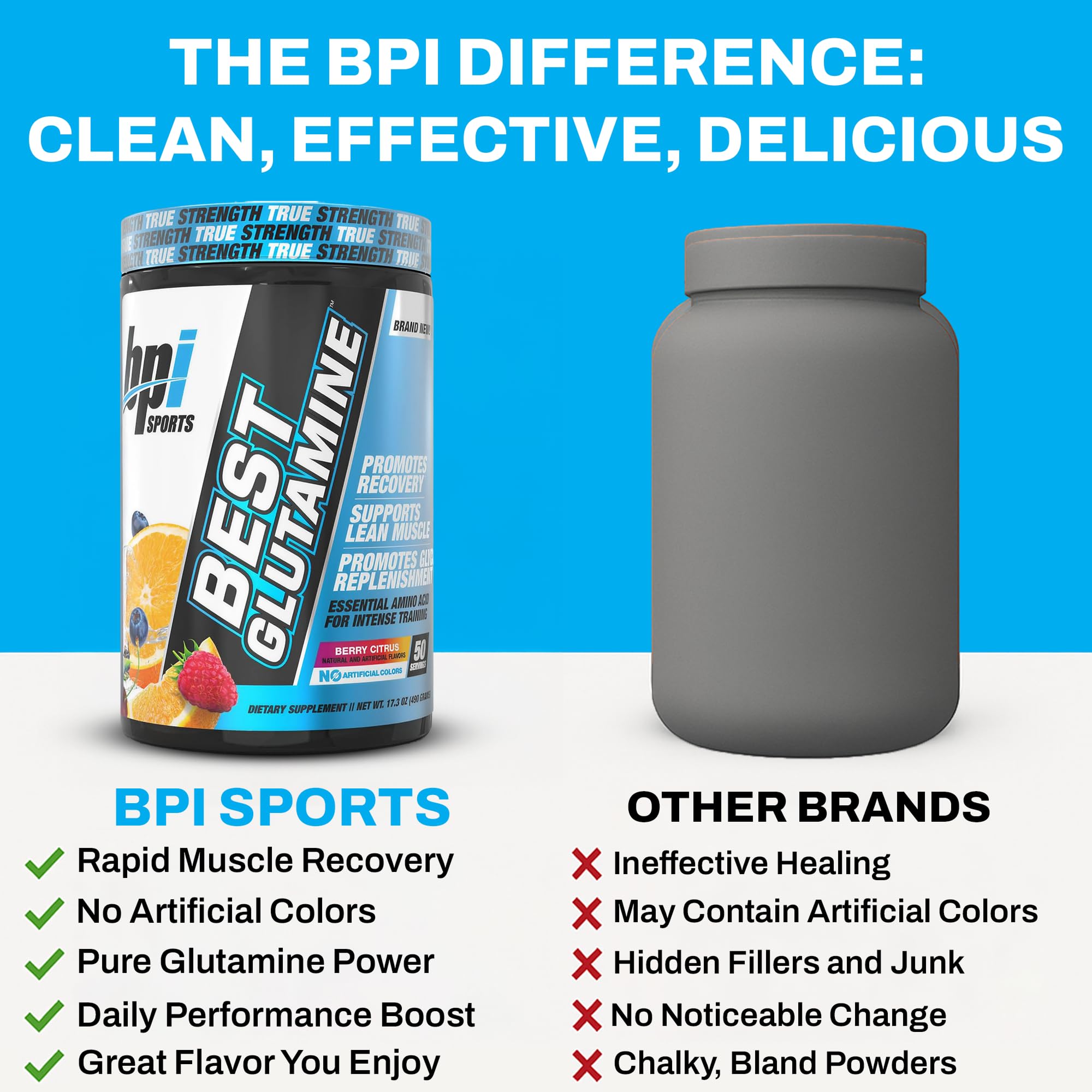 BPI Sports Best Glutamine scoop inside bottle for fast dosing and easy mixing.