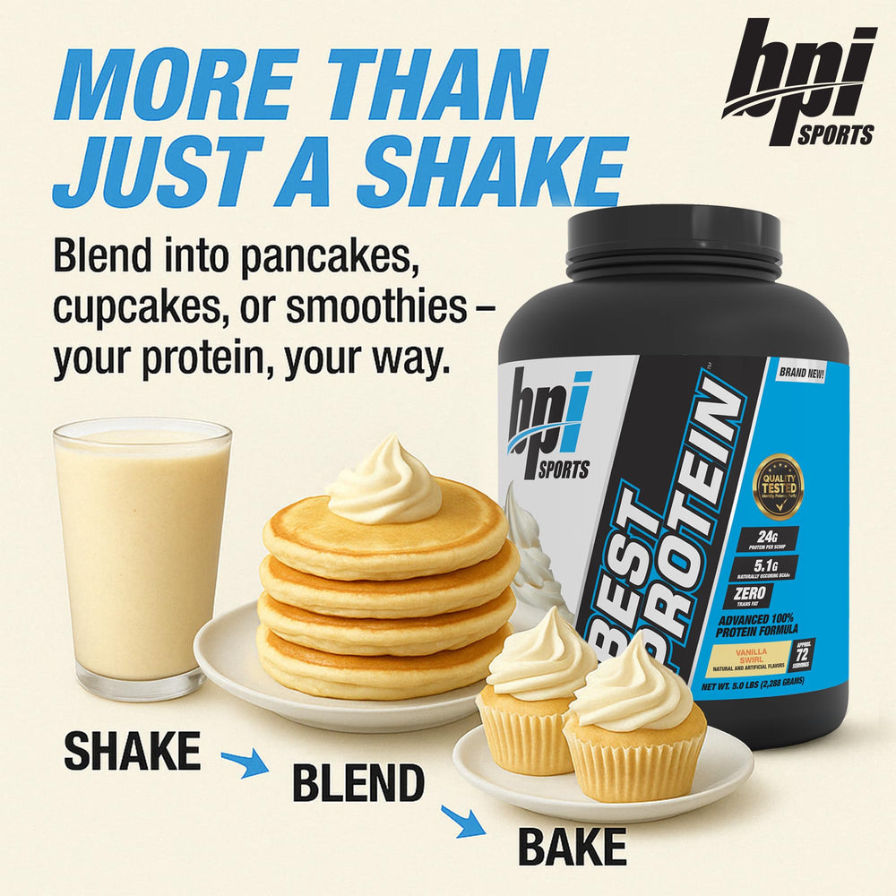 Post-workout shake scene demonstrates quick fueling and recovery possibilities.