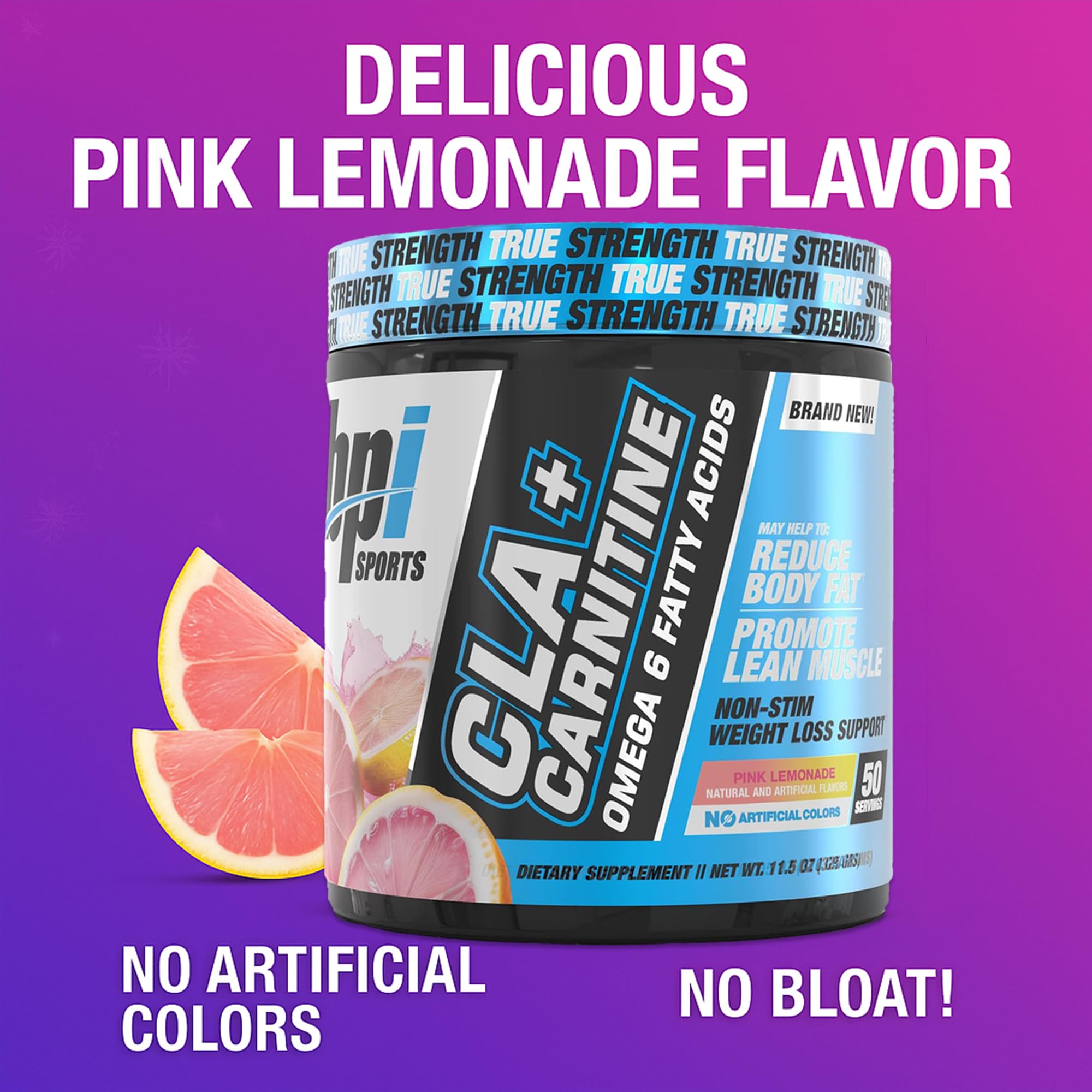 BPI CLA+Carnitine powder scoop shown for convenient metabolism-friendly workouts.