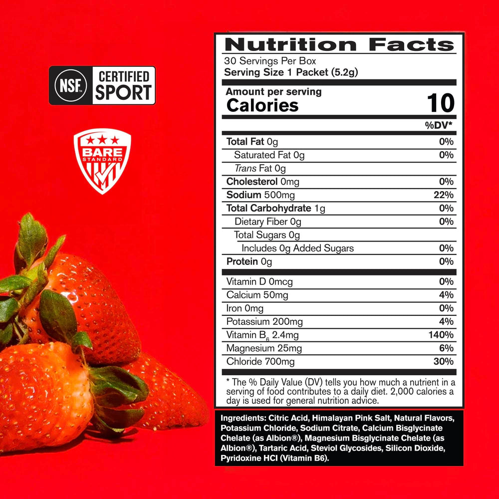 Bare Performance Nutrition electrolytes go packs single-serving packets ideal for pre-workout hydration.
