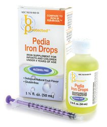BProtected Pedia Iron Drops bottle with easy-dose syringe for reliable infant administration