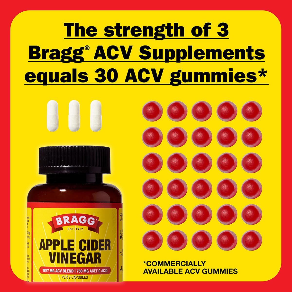 Bragg ACV capsules dispensed pills ready for daily dose.