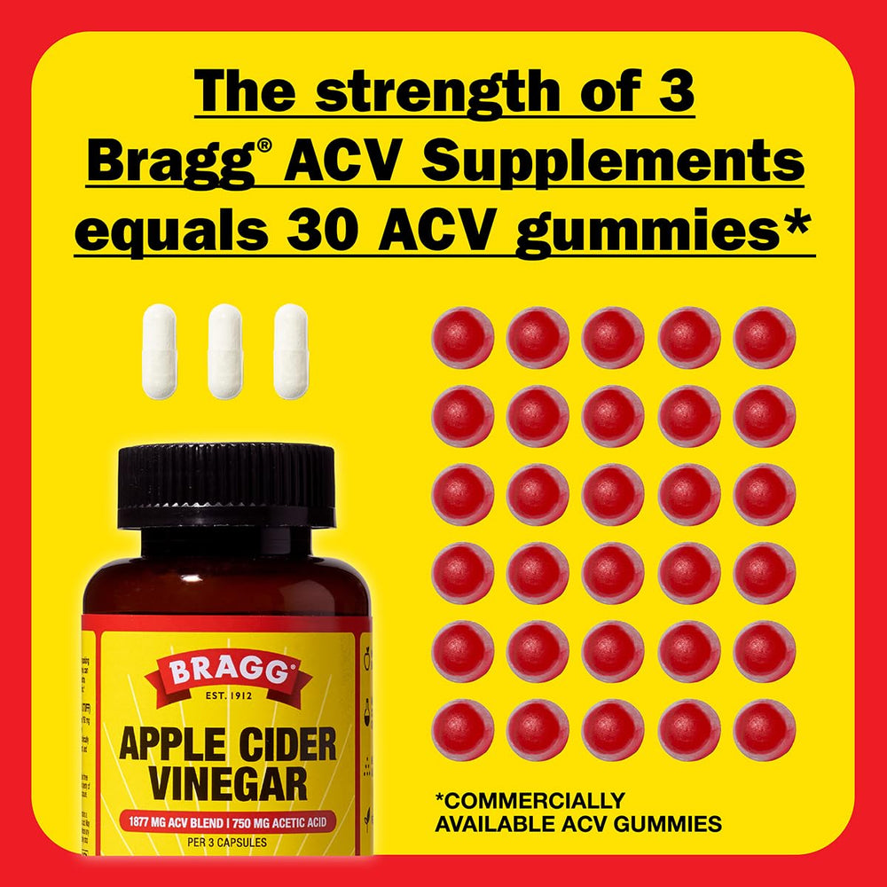 Bragg ACV capsules dispensed pills ready for daily dose.