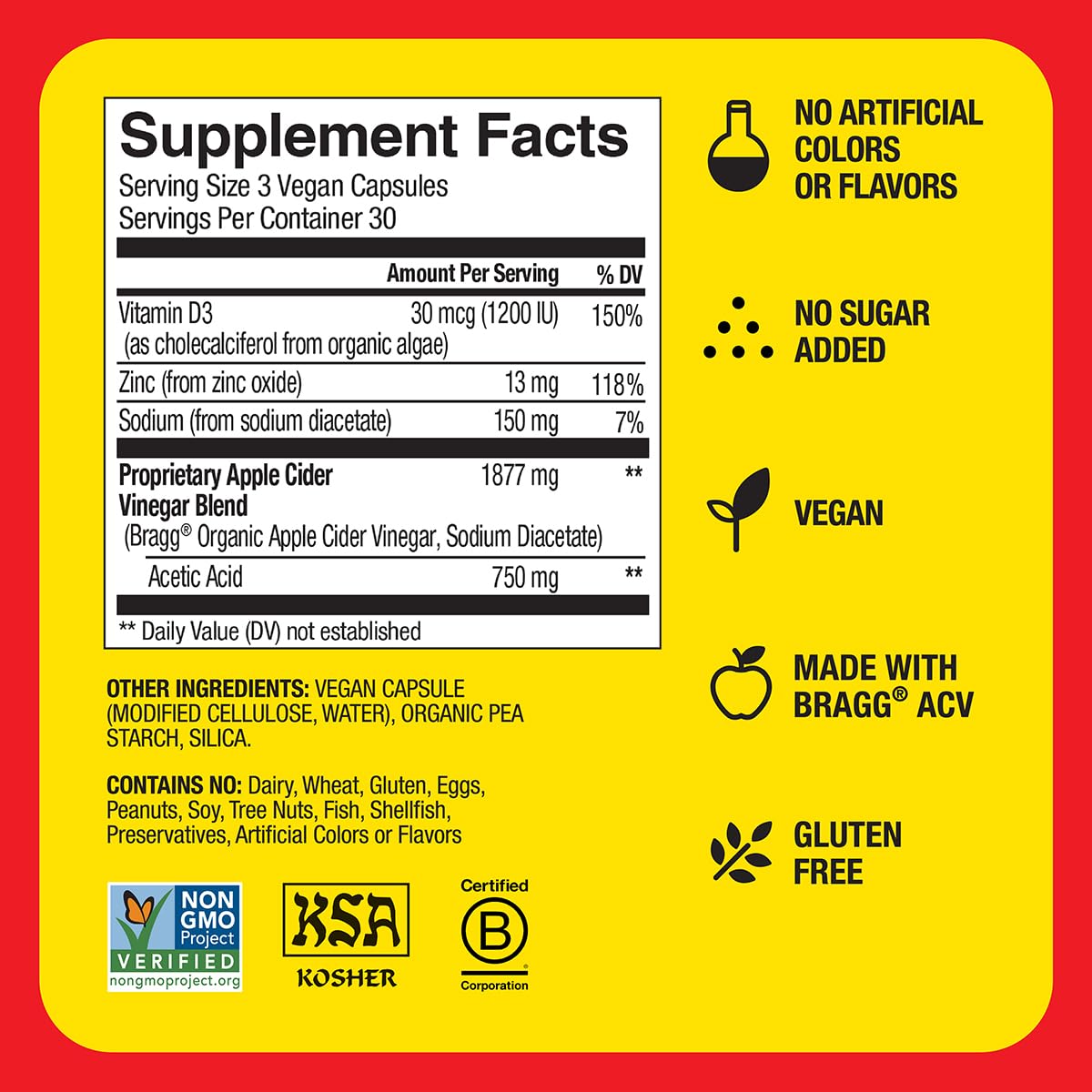 Bragg ACV Capsules packaging emphasizing dietary notes
