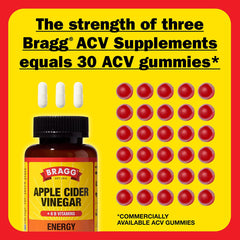 Bragg Energy ACV bottle and capsules showing serving size.