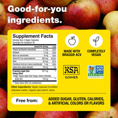 Bragg ACV capsules with no sugar added claim on label.