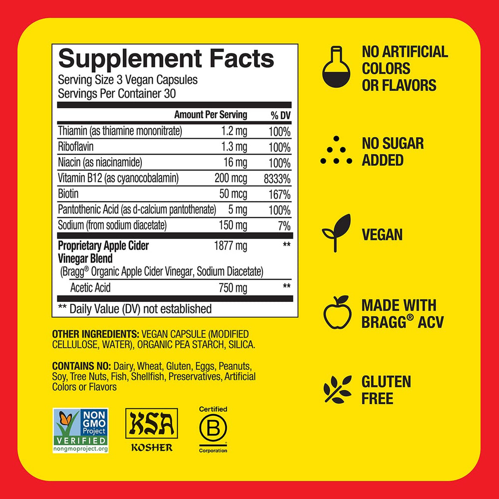Bragg Energy bottle beside fruits highlighting lifestyle use.