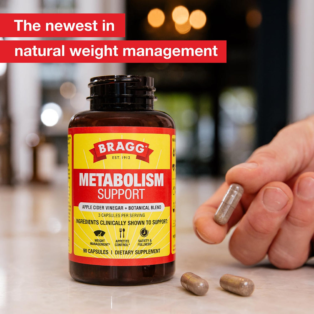 Close-up of Bragg ACV ingredient blend suggesting metabolism support.