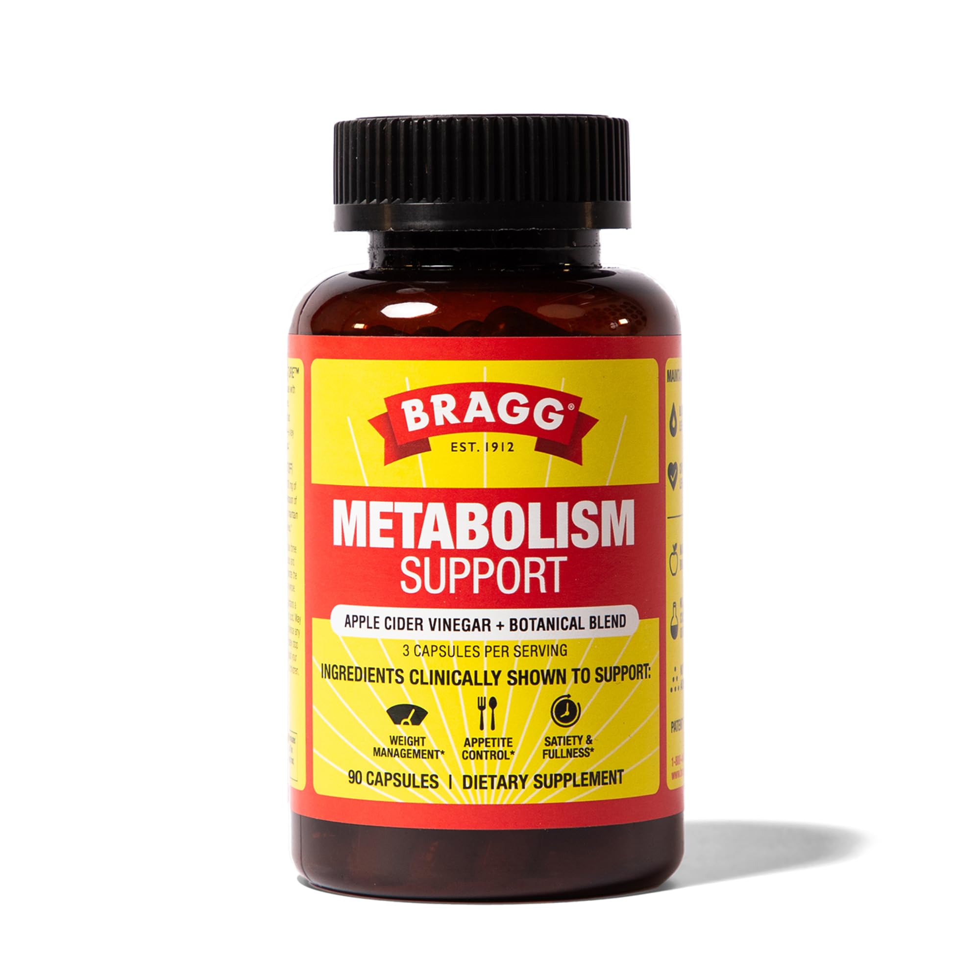Bragg Metabolism Support bottle and capsules ready for daily use.